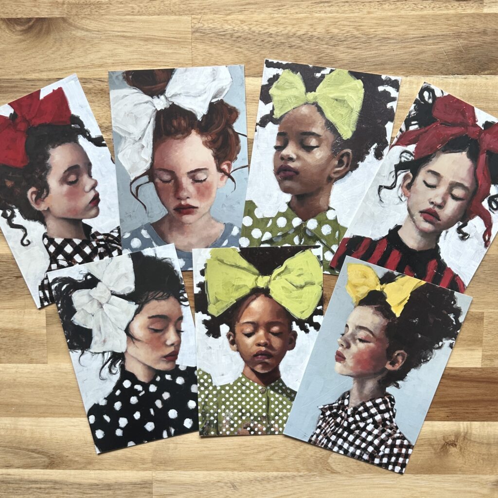 7CardPostcardVintageBowGirls